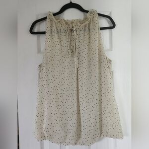 Size L Max Studio Black Polka Dot Sleeveless White Top